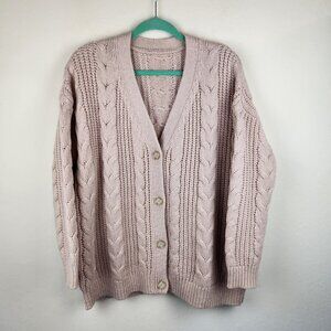 Jenni Kayne Wool Alpaca Blend Cable Knit Oversized Cocoon Cardigan Blush XS